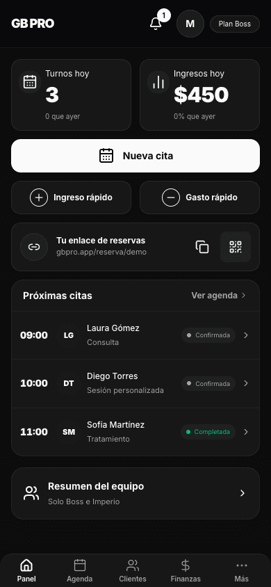 Panel de GB PRO en teléfono