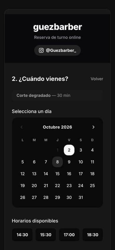 Selección de fecha en la página real de reservas de GB PRO
